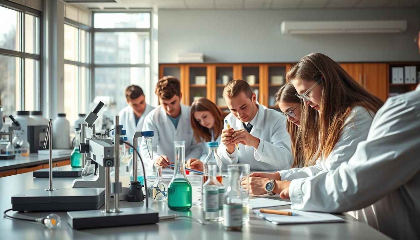 Students working in research laboratory