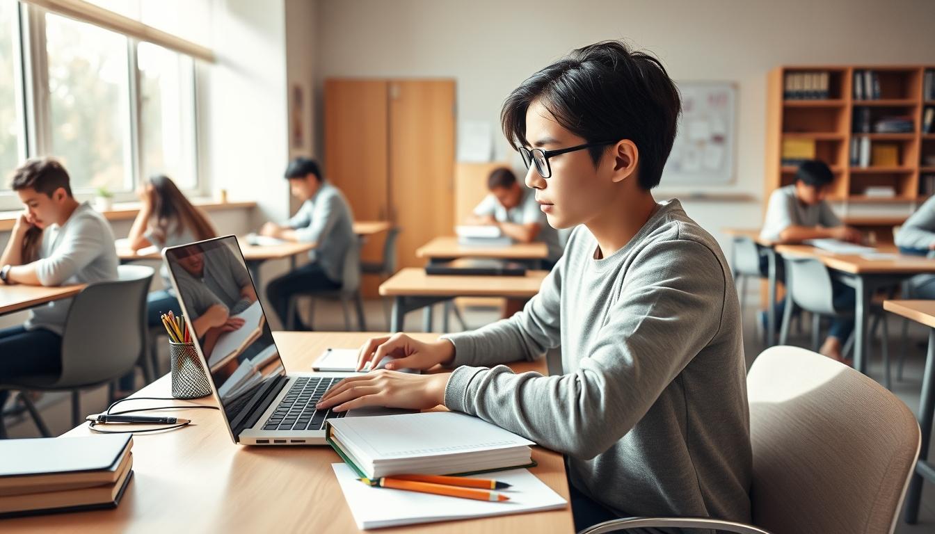 Student using a study guide to organize academic notes